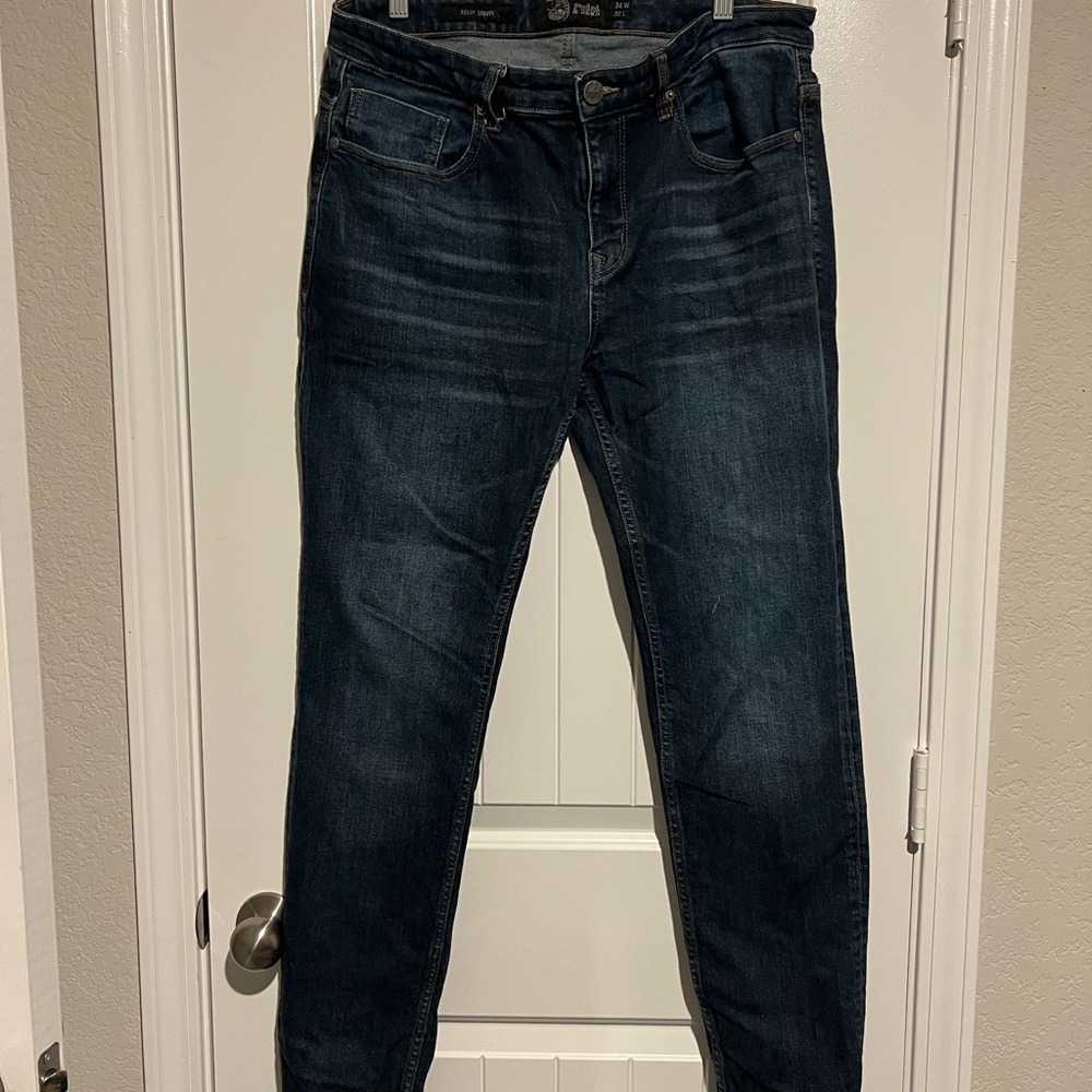 Seeded and Sewn Men's Dark Blue Skinny Jeans